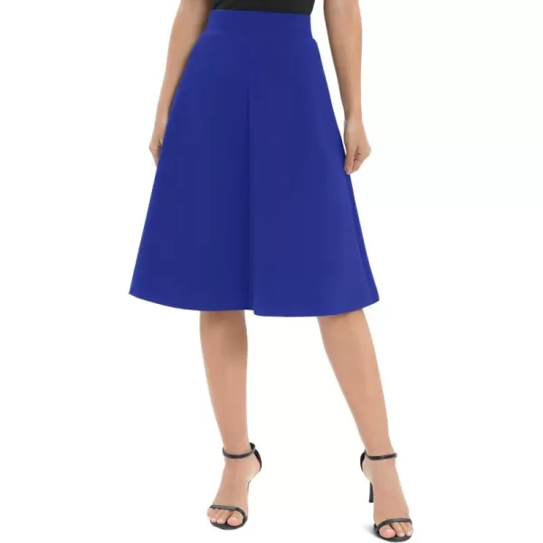 Urban CoCo Womens ALine Elastic High Waist Flare Work Midi Knee Length Stretchy SkirtRoyal Blue