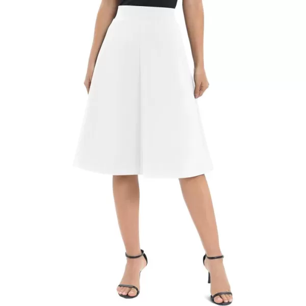 Urban CoCo Womens ALine Elastic High Waist Flare Work Midi Knee Length Stretchy SkirtWhite