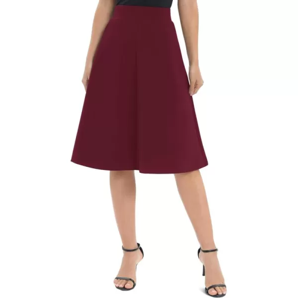 Urban CoCo Womens ALine Elastic High Waist Flare Work Midi Knee Length Stretchy SkirtWine Red