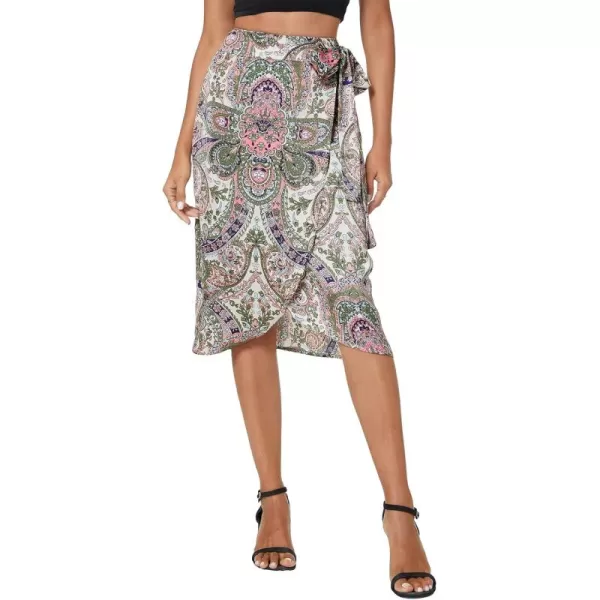 Urban CoCo Womens Boho Floral Print Wrap Skirt Self Tie Knot High Waisted Split Midi Skirt3