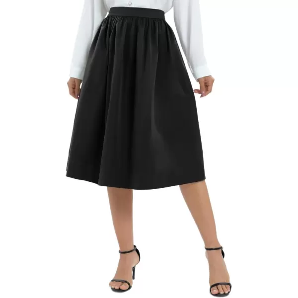 Urban CoCo Womens Casual Elastic Waist Vintage ALine Pleated Flared Midi Skirt with PocketsBlack