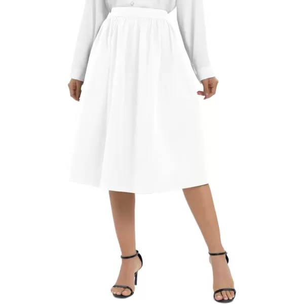 Urban CoCo Womens Casual Elastic Waist Vintage ALine Pleated Flared Midi Skirt with PocketsWhite