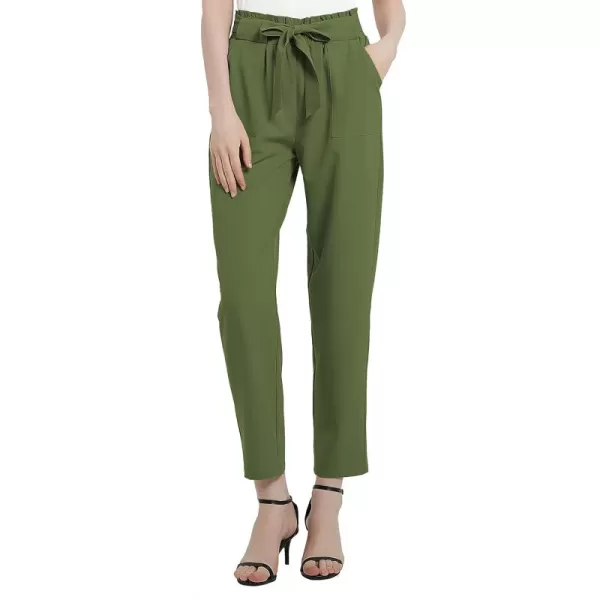 Urban CoCo Womens Casual High Waist Pencil Pants with BowKnot Pockets for WorkArmy Green