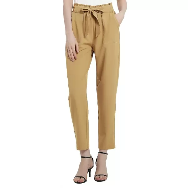 Urban CoCo Womens Casual High Waist Pencil Pants with BowKnot Pockets for WorkCamel