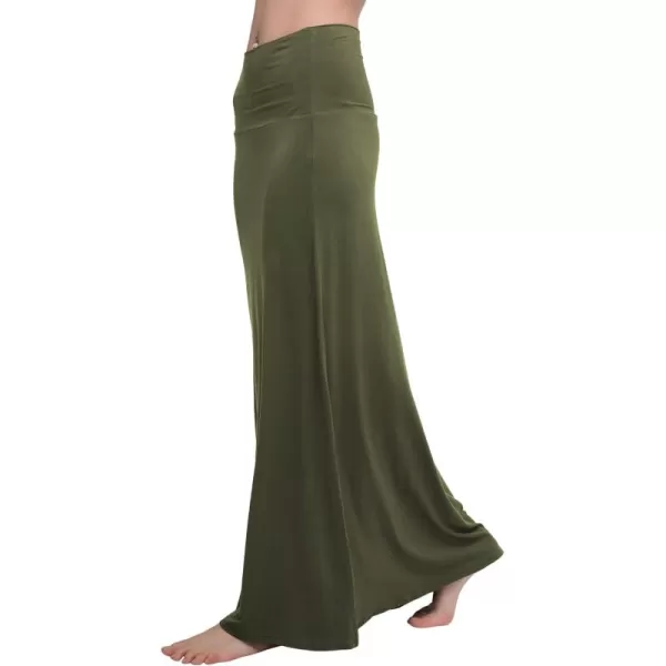 Urban CoCo Womens Casual Ruched Stretchy High Waist ALine Skirt Pleated Flared Midi SkirtArmy Green