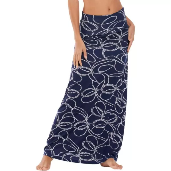 Urban CoCo Womens Casual Ruched Stretchy High Waist ALine Skirt Pleated Flared Midi SkirtBlue and White