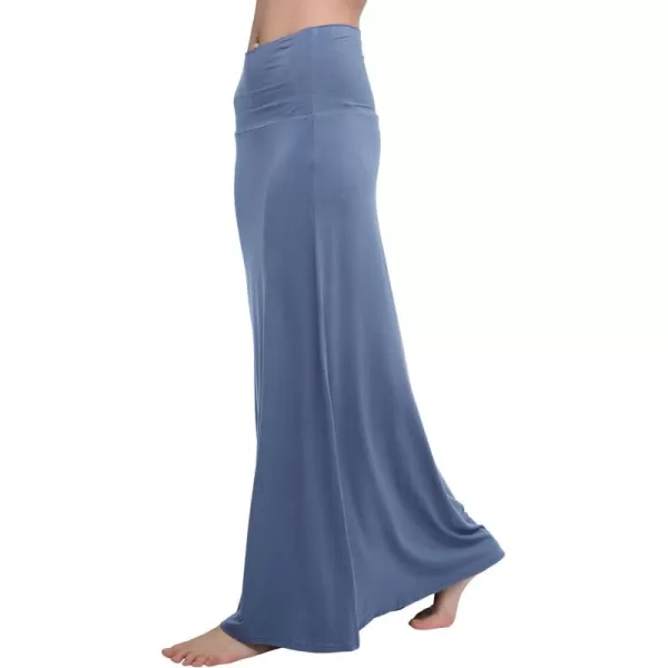 Urban CoCo Womens Casual Ruched Stretchy High Waist ALine Skirt Pleated Flared Midi SkirtGreyish Blue