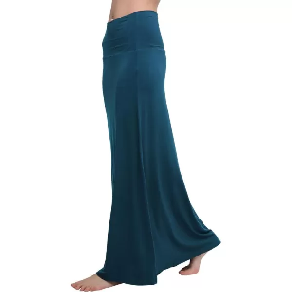 Urban CoCo Womens Casual Ruched Stretchy High Waist ALine Skirt Pleated Flared Midi SkirtSteel Blue