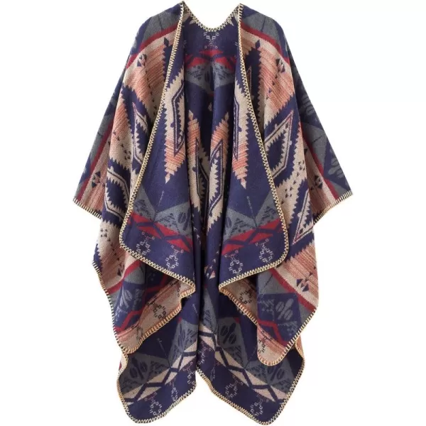Urban CoCo Womens Color Block Shawl Wrap Open Front Poncho CapeNavy Blue