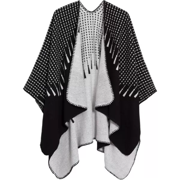Urban CoCo Womens Color Block Shawl Wrap Open Front Poncho CapeSeries 16black