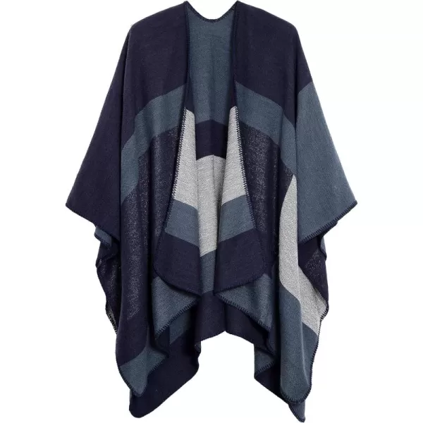 Urban CoCo Womens Color Block Shawl Wrap Open Front Poncho CapeSeries 17navy Blue