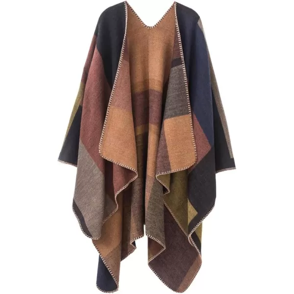 Urban CoCo Womens Color Block Shawl Wrap Open Front Poncho CapeSeries 1khaki