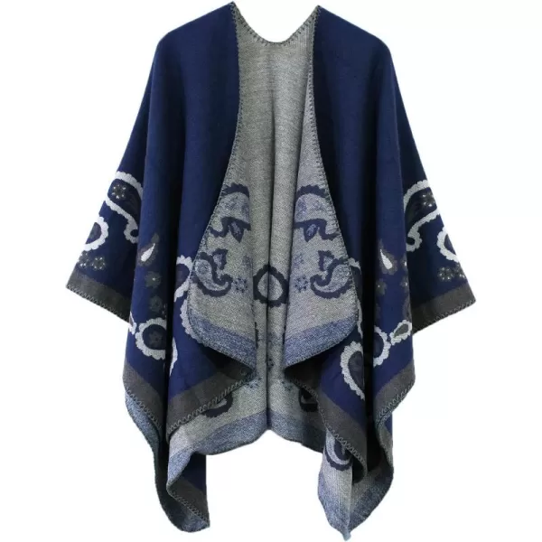 Urban CoCo Womens Color Block Shawl Wrap Open Front Poncho CapeSeries 21navy Blue