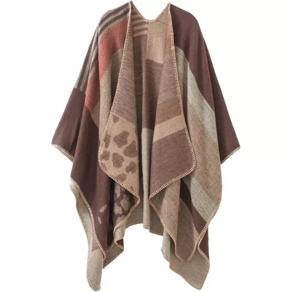 Urban CoCo Womens Color Block Shawl Wrap Open Front Poncho CapeSeries 2coffee