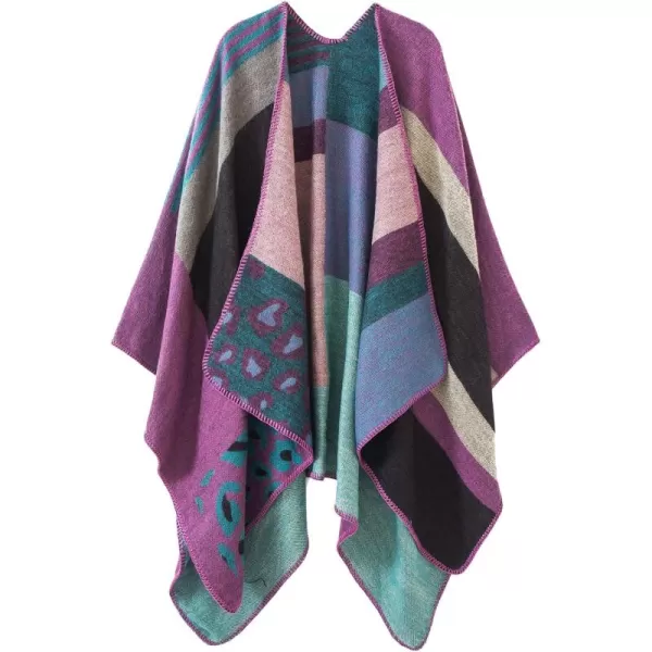 Urban CoCo Womens Color Block Shawl Wrap Open Front Poncho CapeSeries 2purple
