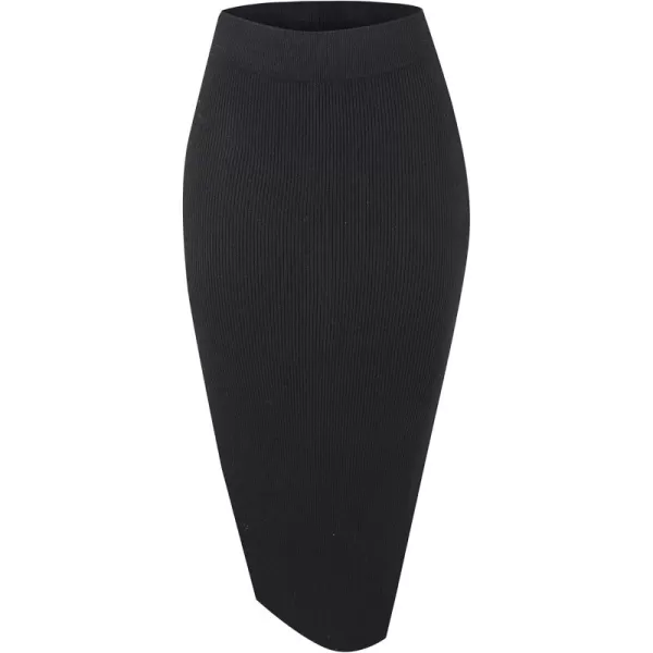 Urban CoCo Womens Elastic Waist Knitted Split Tube Pencil Midi SkirtBlack