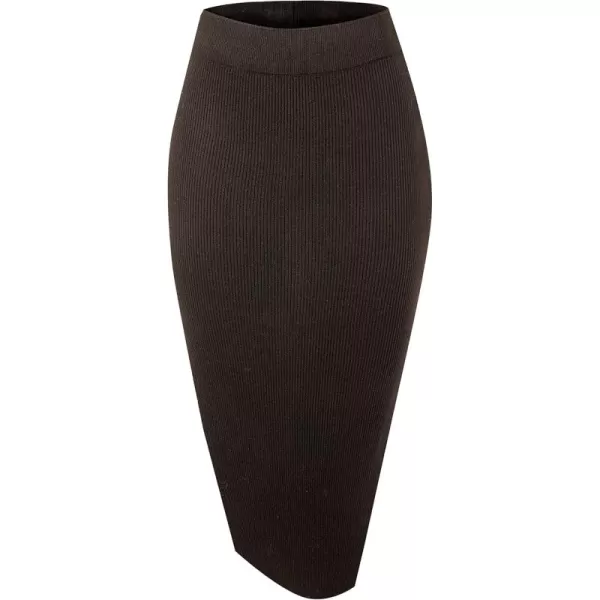 Urban CoCo Womens Elastic Waist Knitted Split Tube Pencil Midi SkirtCoffee