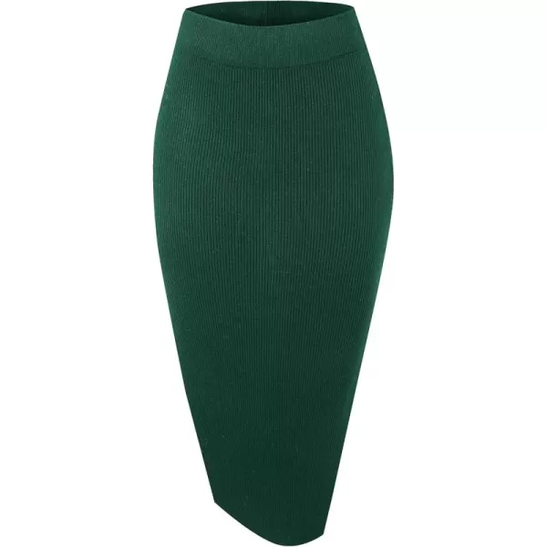 Urban CoCo Womens Elastic Waist Knitted Split Tube Pencil Midi SkirtDark Green