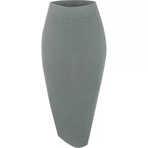 Urban CoCo Womens Elastic Waist Knitted Split Tube Pencil Midi SkirtDeep Grey