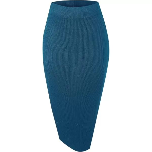 Urban CoCo Womens Elastic Waist Knitted Split Tube Pencil Midi SkirtIndigo Blue