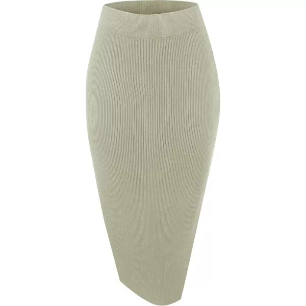 Urban CoCo Womens Elastic Waist Knitted Split Tube Pencil Midi SkirtKhaki