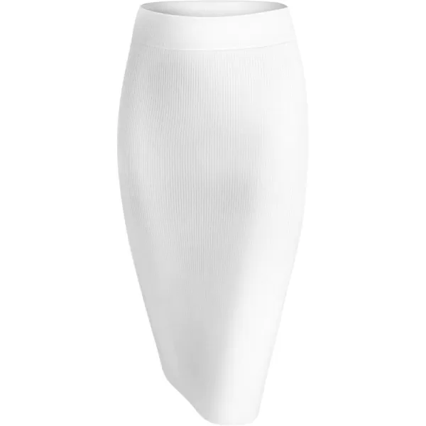 Urban CoCo Womens Elastic Waist Knitted Split Tube Pencil Midi SkirtWhite