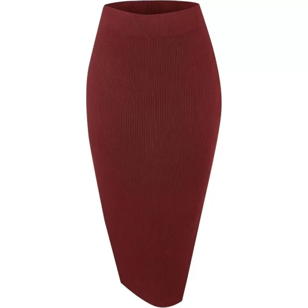 Urban CoCo Womens Elastic Waist Knitted Split Tube Pencil Midi SkirtWine Red