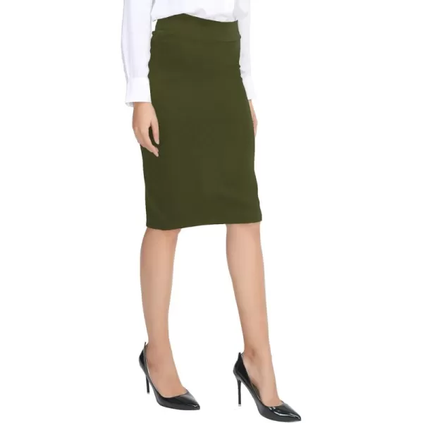 Urban CoCo Womens Elastic Waist Stretch Bodycon Midi Pencil SkirtArmy Green