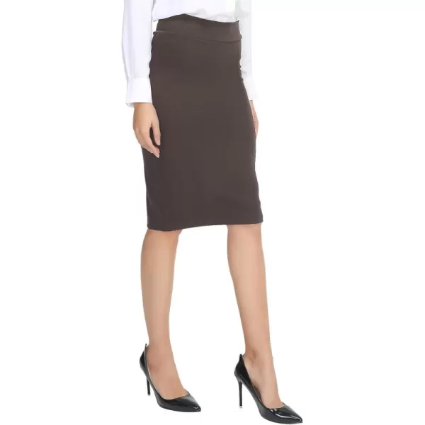 Urban CoCo Womens Elastic Waist Stretch Bodycon Midi Pencil SkirtBrown