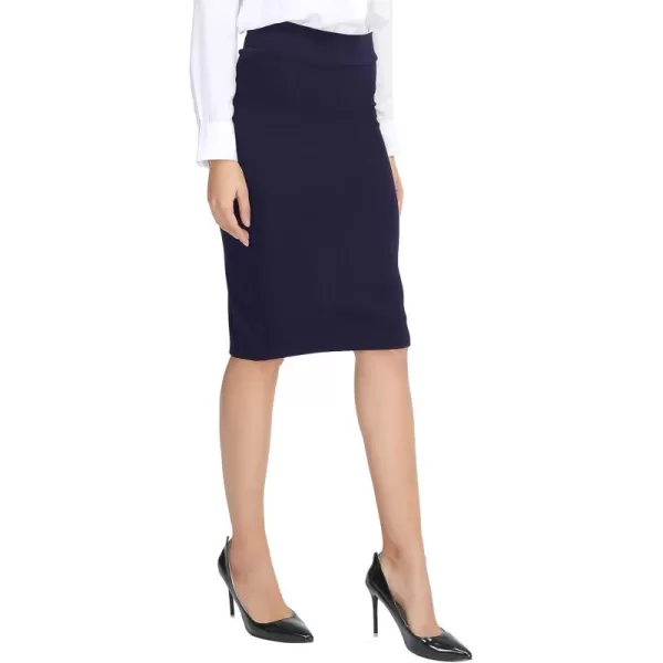 Urban CoCo Womens Elastic Waist Stretch Bodycon Midi Pencil SkirtNavy Blue