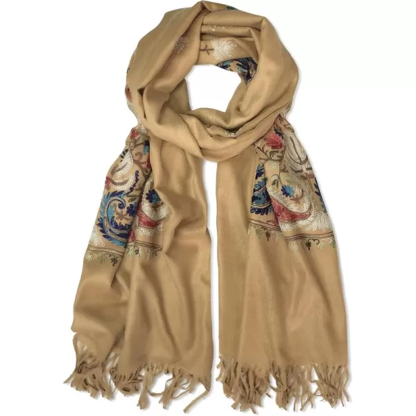Urban CoCo Womens Embroidered Oversize Tassel Shawl Scarf Wraps for Women 5camel