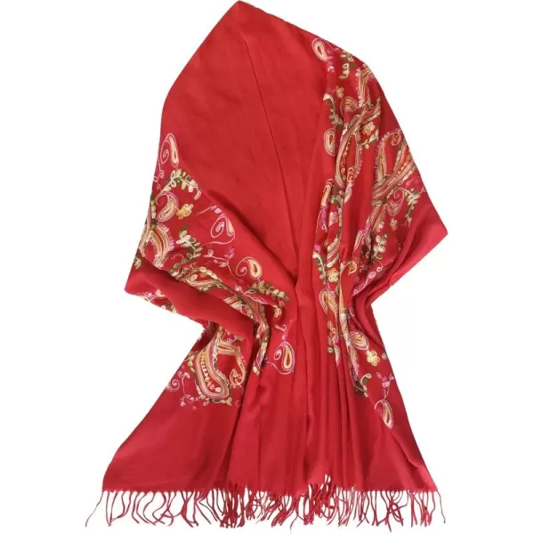 Urban CoCo Womens Embroidered Oversize Tassel Shawl Scarf Wraps for Women1red
