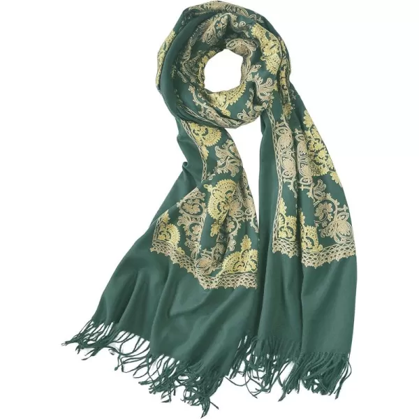 Urban CoCo Womens Embroidered Oversize Tassel Shawl Scarf Wraps for Women2dark Green