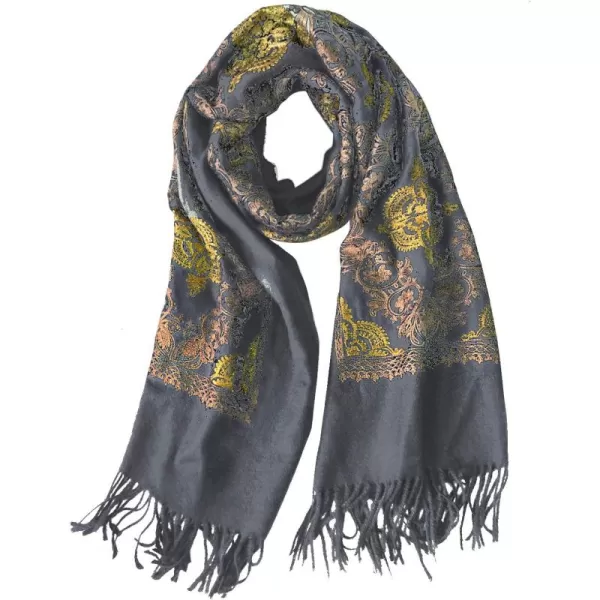 Urban CoCo Womens Embroidered Oversize Tassel Shawl Scarf Wraps for Women2gray