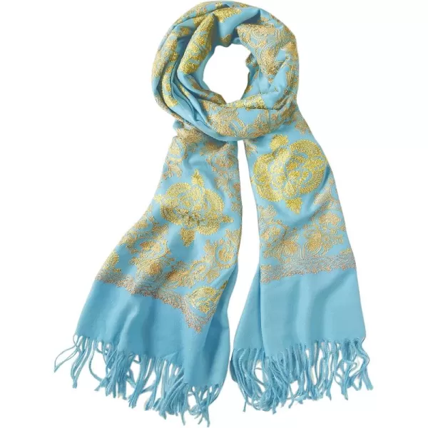 Urban CoCo Womens Embroidered Oversize Tassel Shawl Scarf Wraps for Women2light Blue