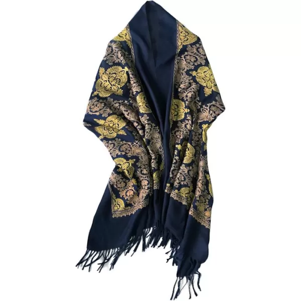 Urban CoCo Womens Embroidered Oversize Tassel Shawl Scarf Wraps for Women2navy Blue