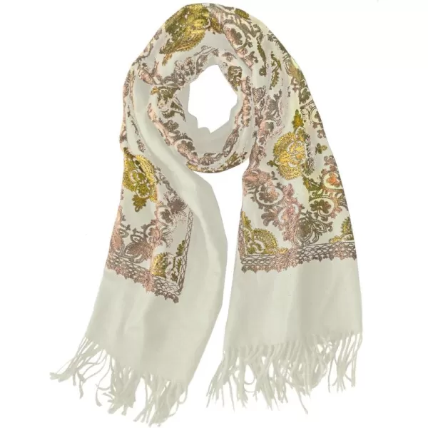 Urban CoCo Womens Embroidered Oversize Tassel Shawl Scarf Wraps for Women2white
