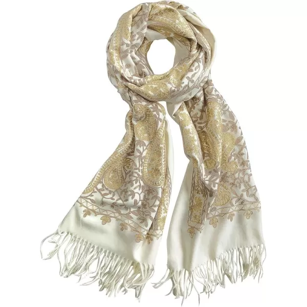 Urban CoCo Womens Embroidered Oversize Tassel Shawl Scarf Wraps for Women3beige