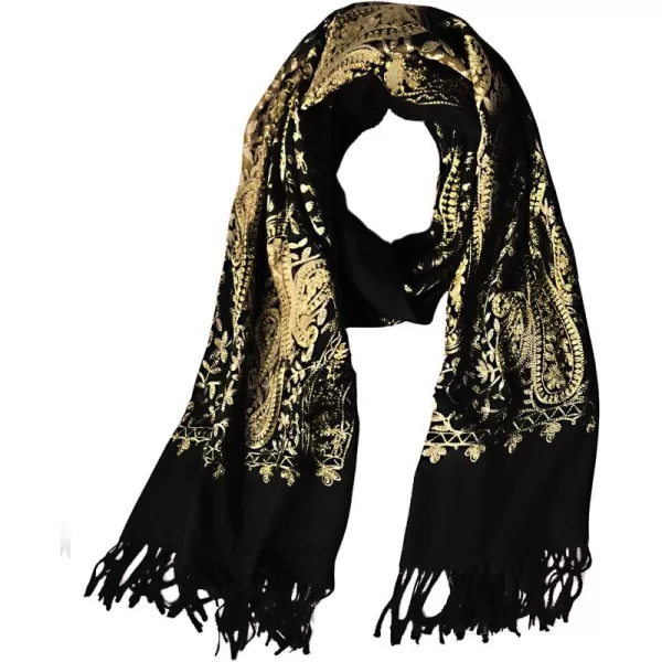 Urban CoCo Womens Embroidered Oversize Tassel Shawl Scarf Wraps for Women3black