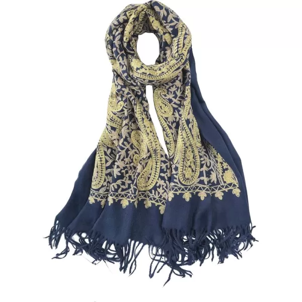 Urban CoCo Womens Embroidered Oversize Tassel Shawl Scarf Wraps for Women3navy Blue