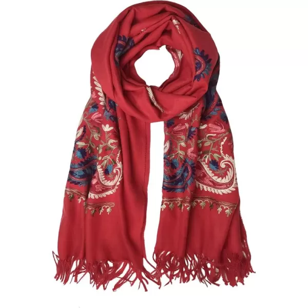 Urban CoCo Womens Embroidered Oversize Tassel Shawl Scarf Wraps for Women5red