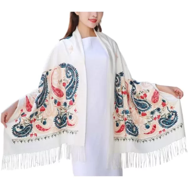 Urban CoCo Womens Embroidered Oversize Tassel Shawl Scarf Wraps for Women5white