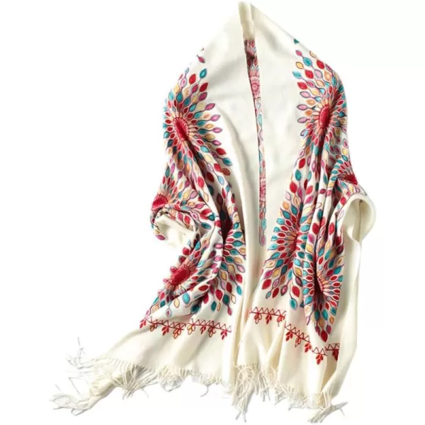 Urban CoCo Womens Embroidered Oversize Tassel Shawl Scarf Wraps for WomenBeige