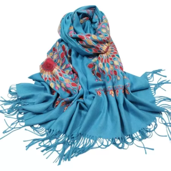 Urban CoCo Womens Embroidered Oversize Tassel Shawl Scarf Wraps for WomenBlue