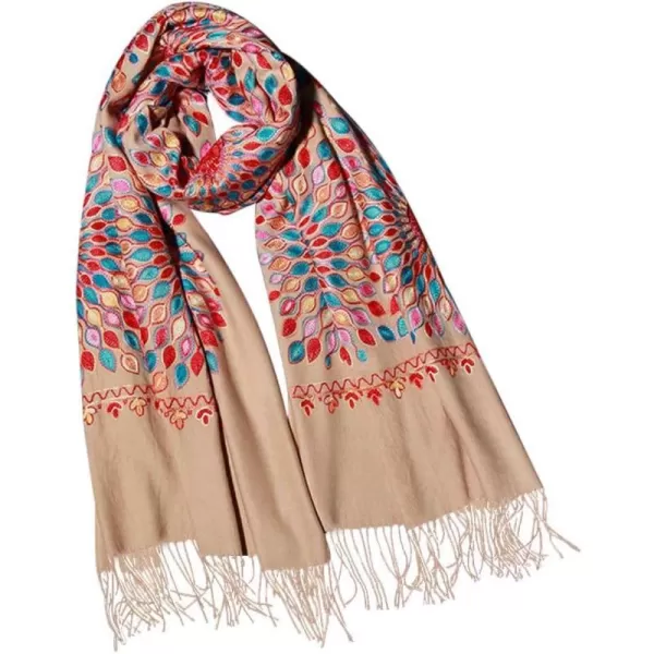 Urban CoCo Womens Embroidered Oversize Tassel Shawl Scarf Wraps for WomenCamel