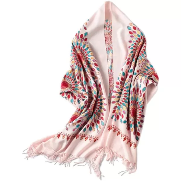 Urban CoCo Womens Embroidered Oversize Tassel Shawl Scarf Wraps for WomenPink
