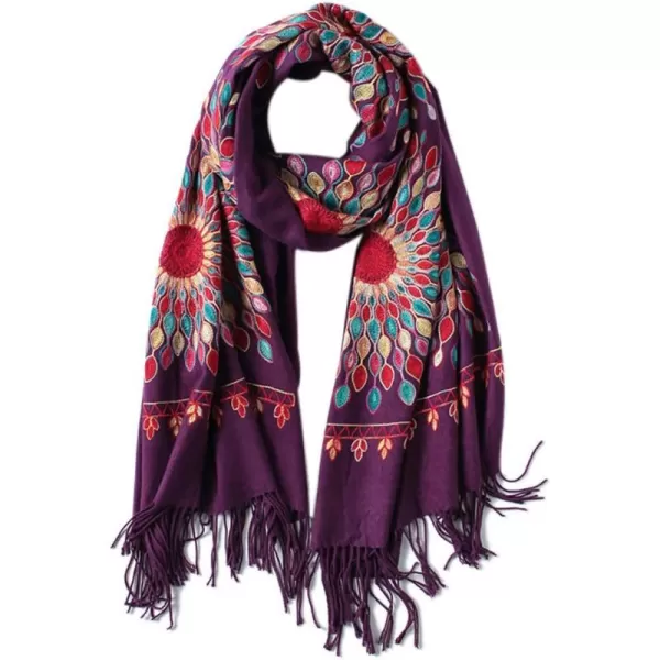 Urban CoCo Womens Embroidered Oversize Tassel Shawl Scarf Wraps for WomenPurple