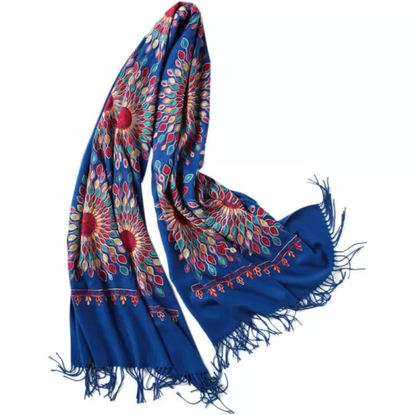 Urban CoCo Womens Embroidered Oversize Tassel Shawl Scarf Wraps for WomenRayal Blue
