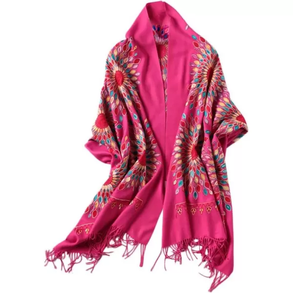 Urban CoCo Womens Embroidered Oversize Tassel Shawl Scarf Wraps for WomenRose