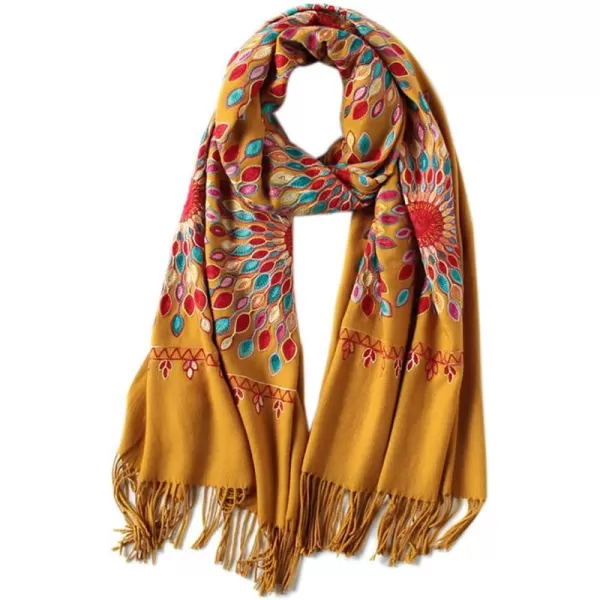 Urban CoCo Womens Embroidered Oversize Tassel Shawl Scarf Wraps for WomenTurmeric